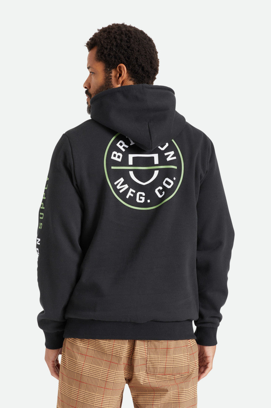 Men's Brixton Crest Hoodie Black / Green / White | 2459PMNKG