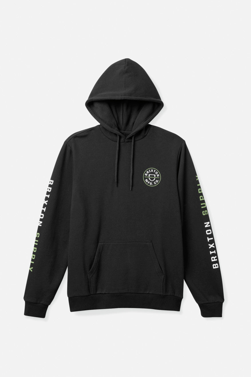 Men's Brixton Crest Hoodie Black / Green / White | 2459PMNKG