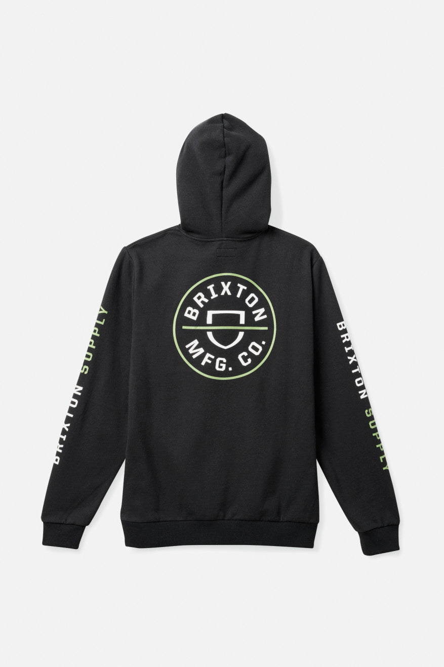 Men's Brixton Crest Hoodie Black / Green / White | 2459PMNKG