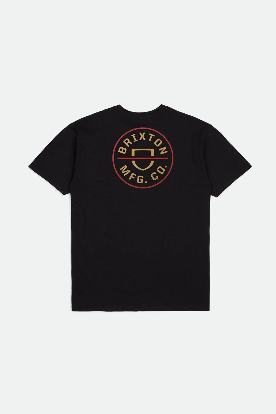 Men's Brixton Crest II S/S Standard Tops Black / Red / Light Gold | 2869HZEPK