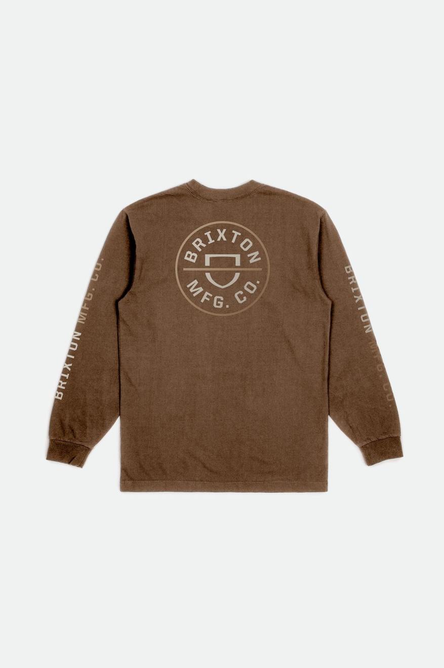 Men's Brixton Crest L/S Standard Tops Beige | 8479COKDN