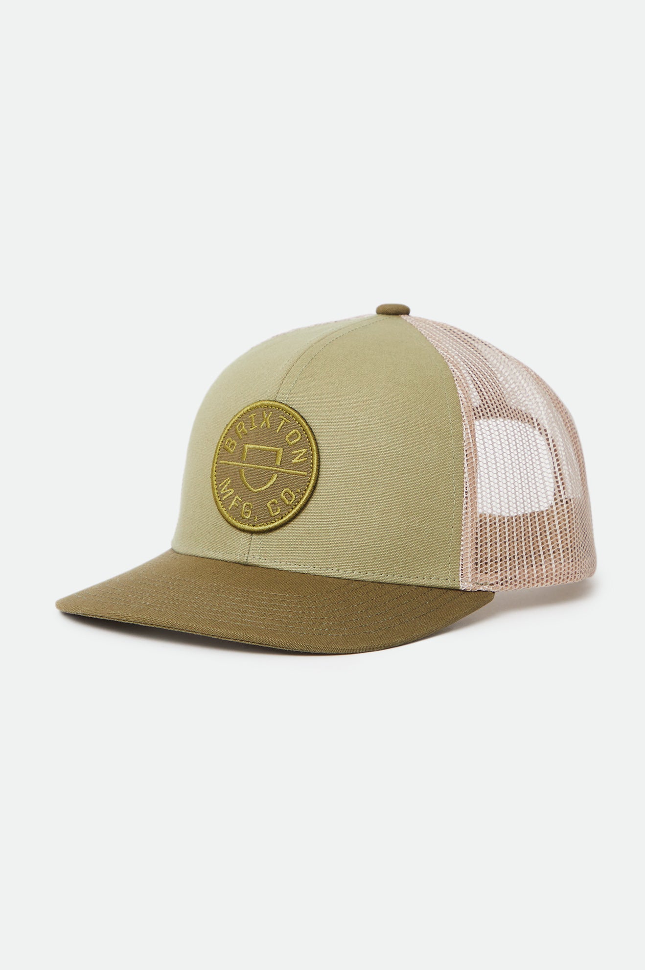 Men\'s Brixton Crest NetPlus MP Mesh Cap Caps Olive | 8205IFXPD