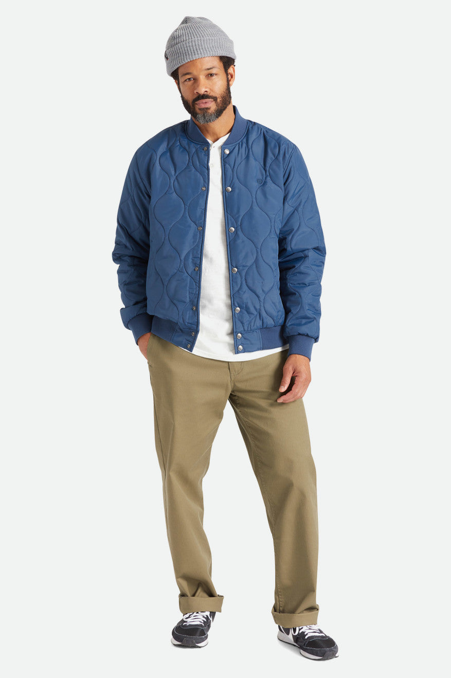 Men's Brixton Dillinger Quilted Bomber Jackets Blue | 4217IJSYO