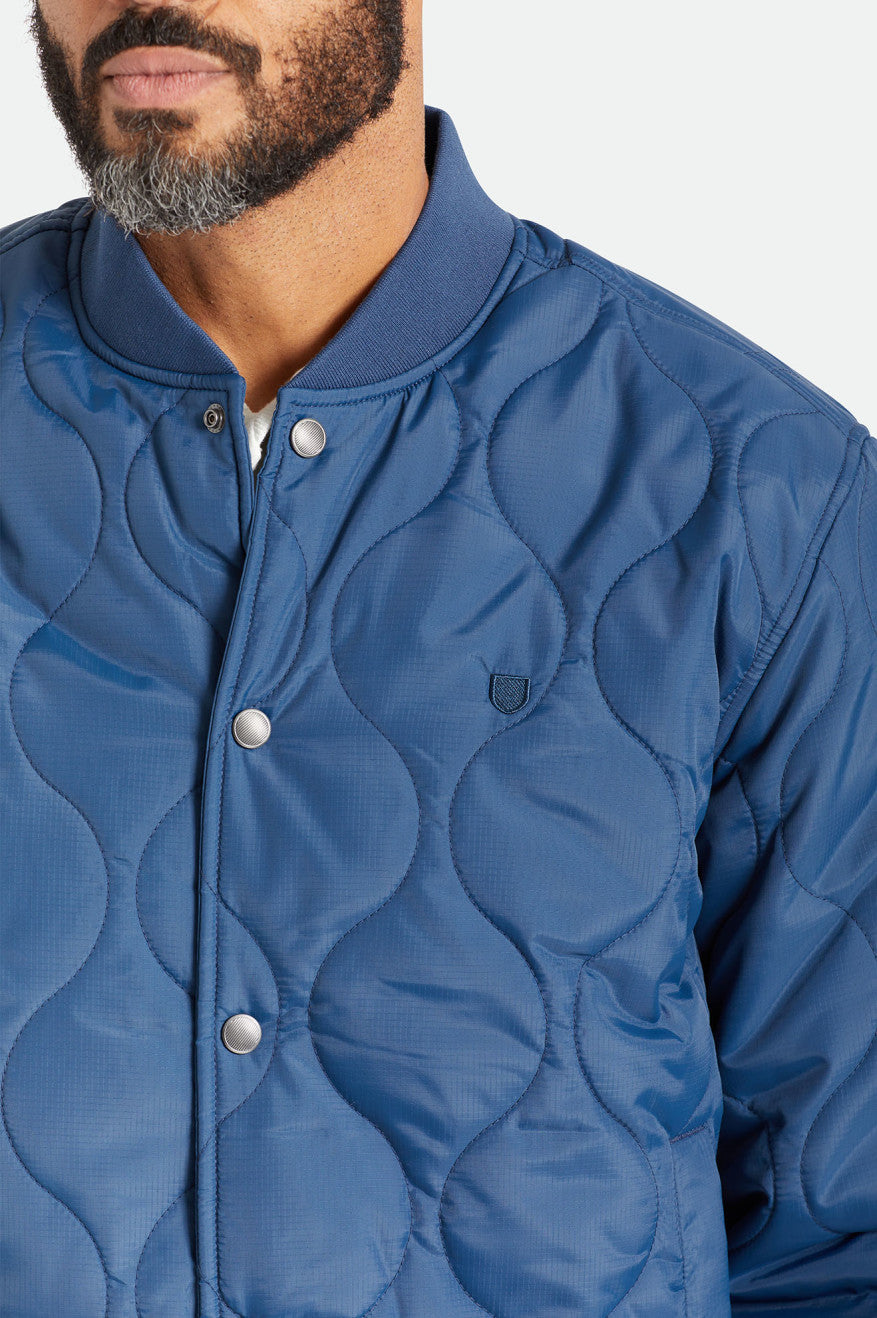 Men's Brixton Dillinger Quilted Bomber Jackets Blue | 4217IJSYO