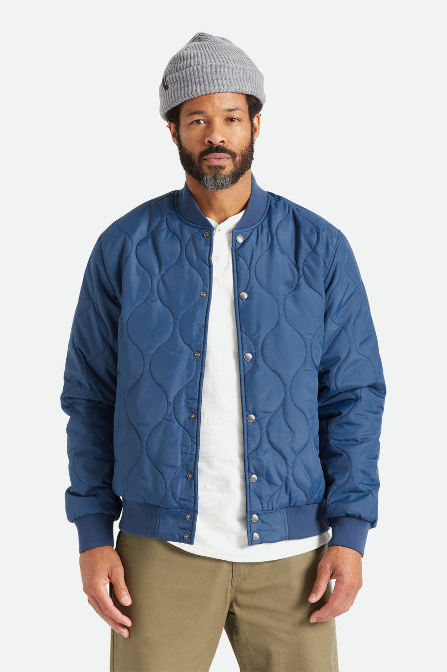 Men's Brixton Dillinger Quilted Bomber Jackets Blue | 4217IJSYO