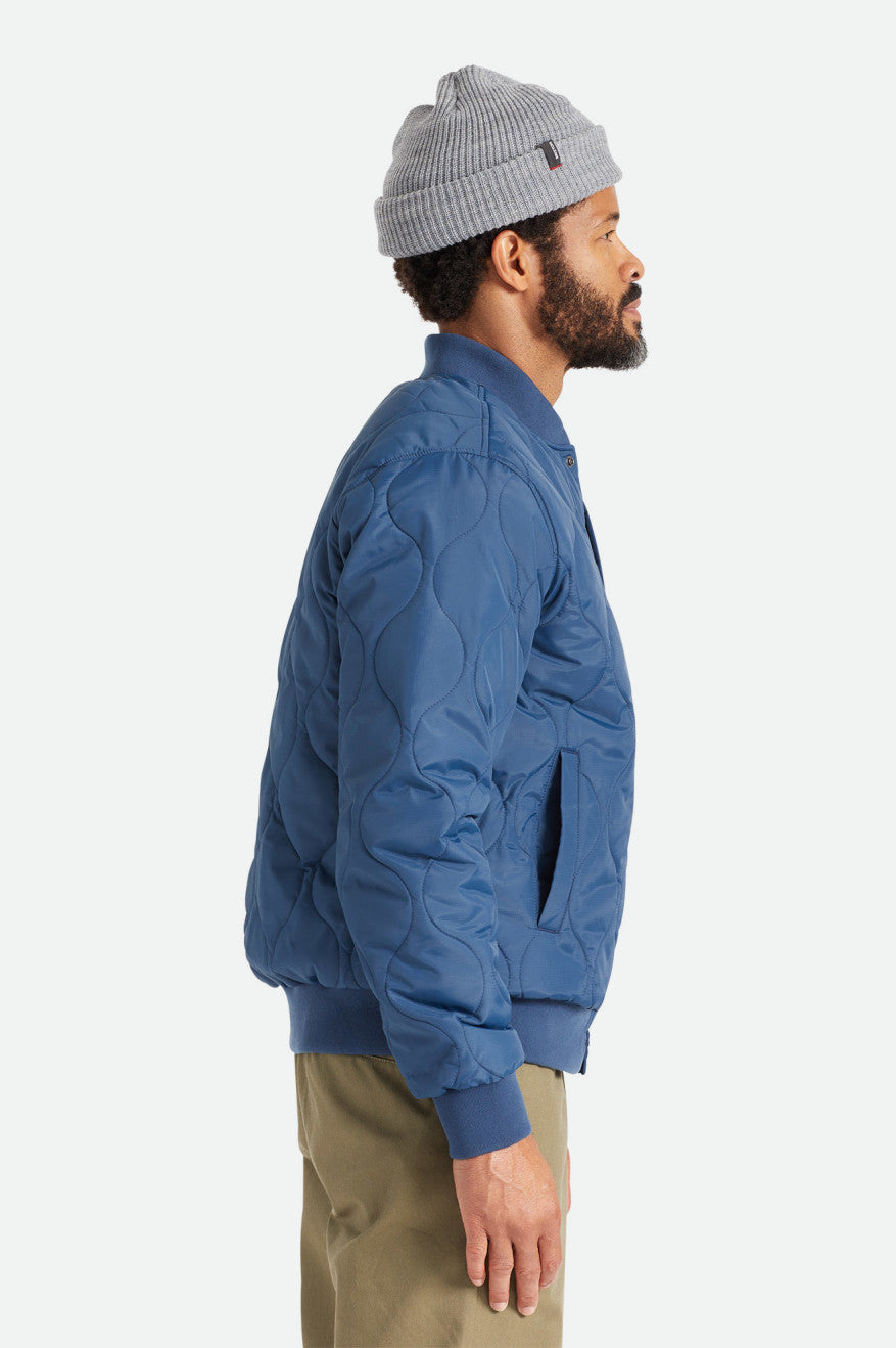 Men's Brixton Dillinger Quilted Bomber Jackets Blue | 4217IJSYO