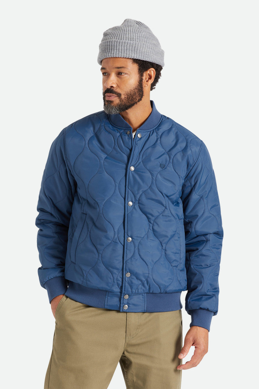 Men\'s Brixton Dillinger Quilted Bomber Jackets Blue | 4217IJSYO