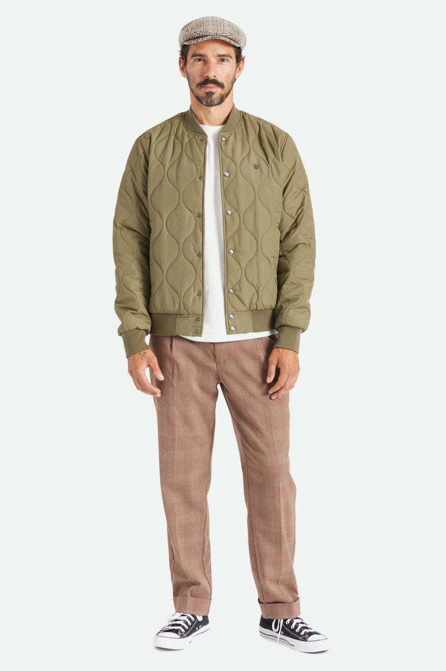 Men's Brixton Dillinger Quilted Bomber Jackets Olive | 4915THKEN