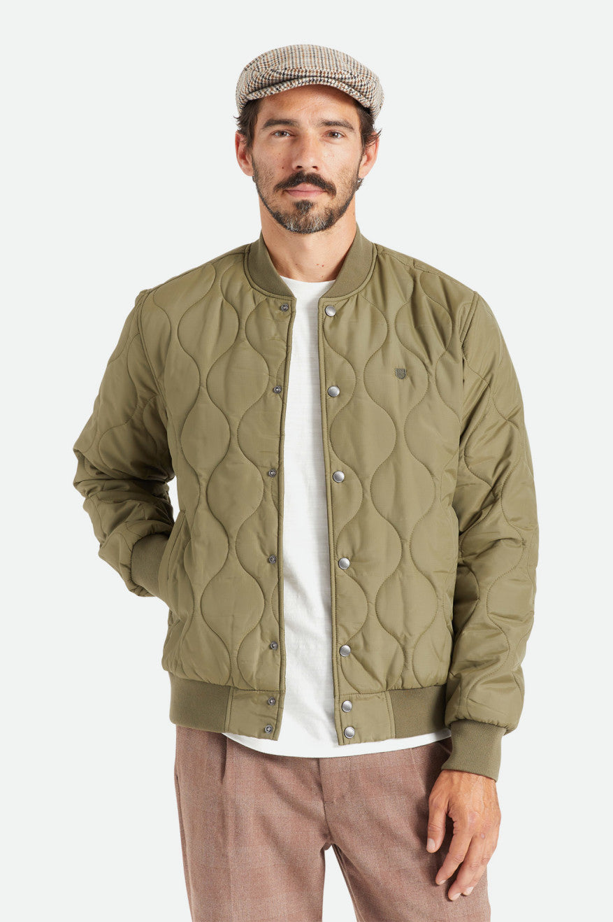 Men's Brixton Dillinger Quilted Bomber Jackets Olive | 4915THKEN