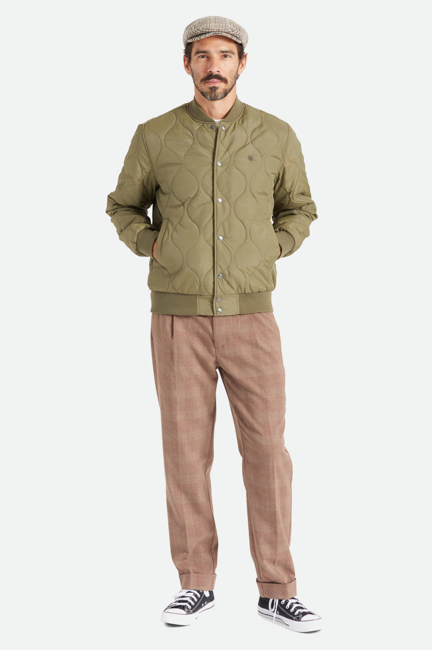 Men's Brixton Dillinger Quilted Bomber Jackets Olive | 4915THKEN