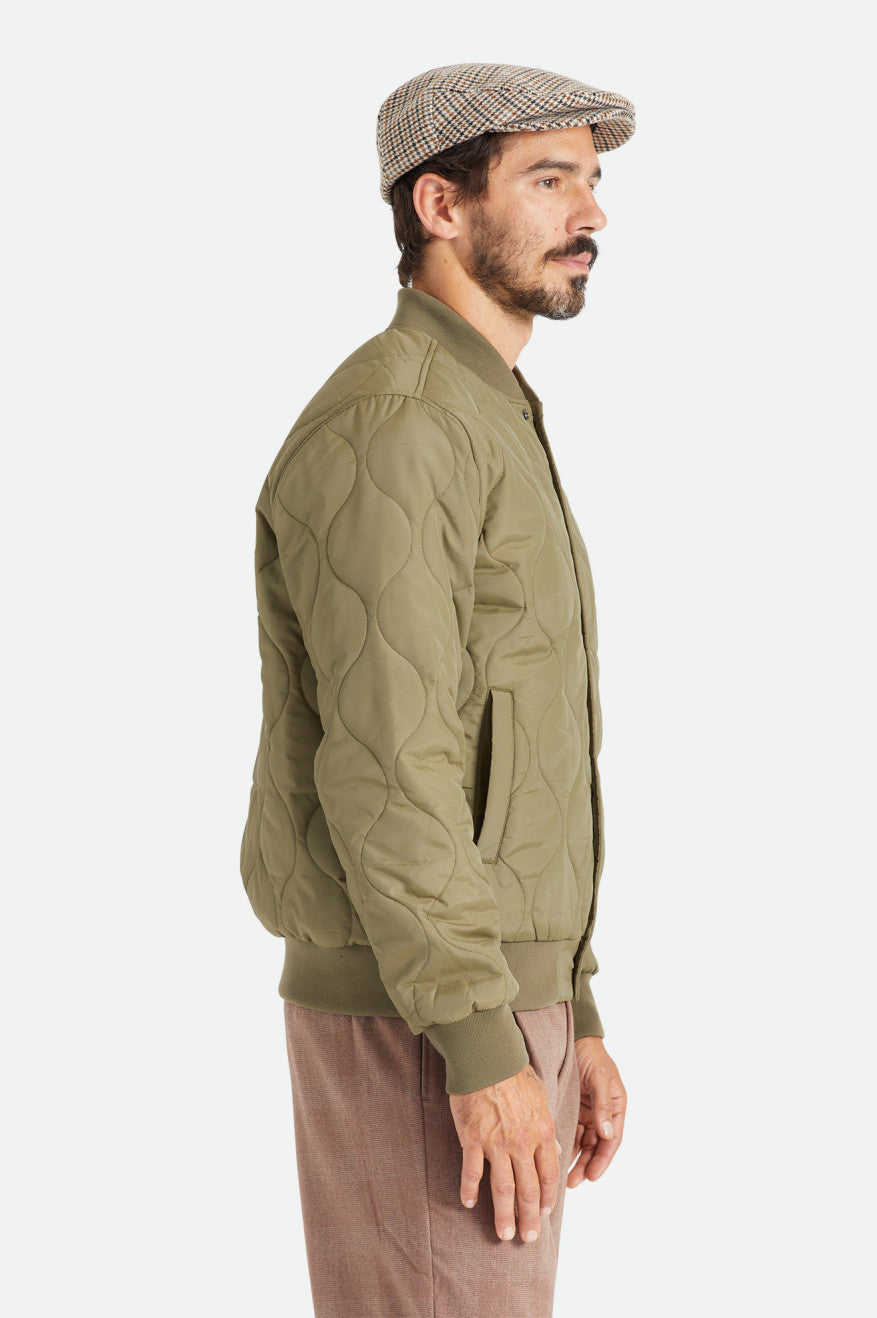 Men's Brixton Dillinger Quilted Bomber Jackets Olive | 4915THKEN