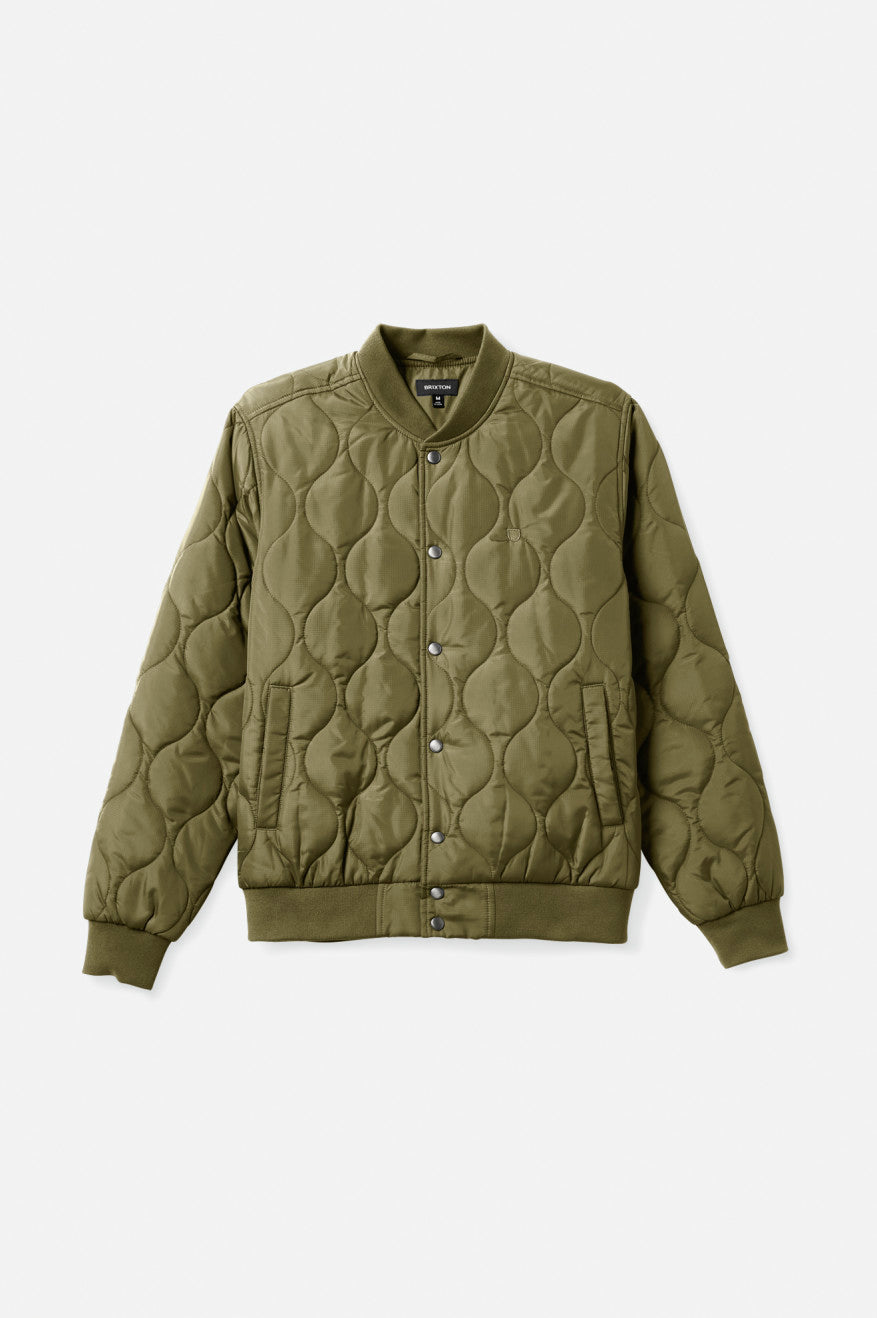 Men's Brixton Dillinger Quilted Bomber Jackets Olive | 4915THKEN