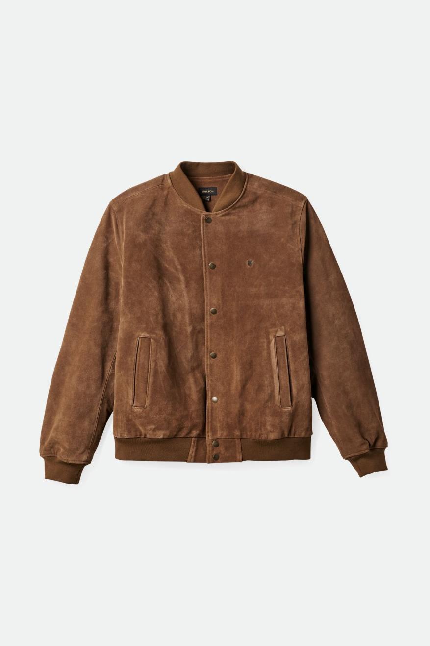 Men's Brixton Dillinger Reserve Suede Bomber Jackets Brown | 3869TYCJD