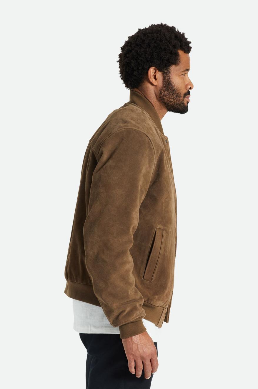 Men's Brixton Dillinger Reserve Suede Bomber Jackets Brown | 3869TYCJD