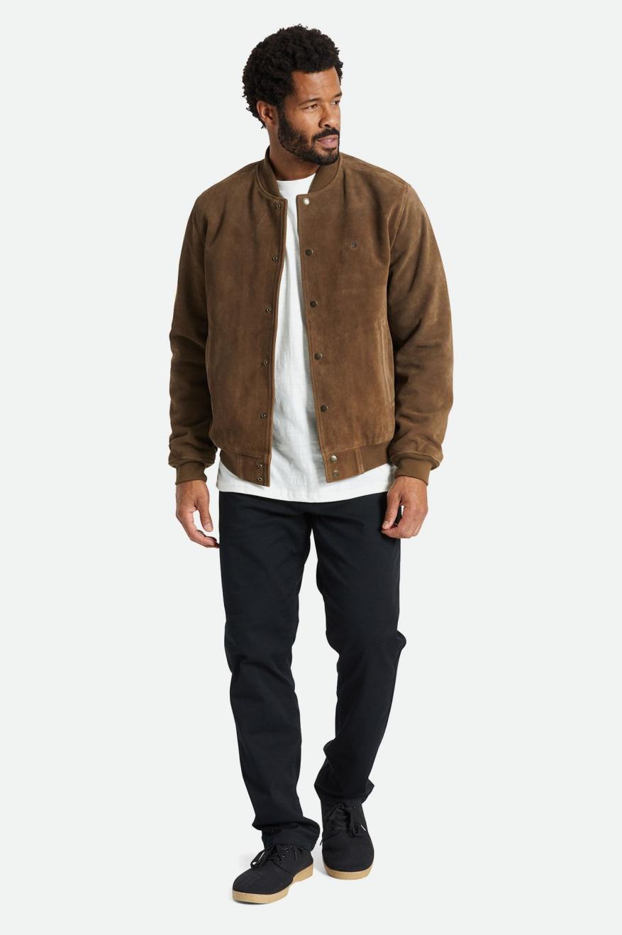 Men's Brixton Dillinger Reserve Suede Bomber Jackets Brown | 3869TYCJD