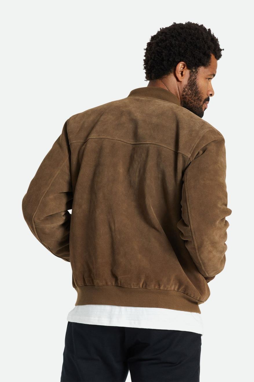 Men's Brixton Dillinger Reserve Suede Bomber Jackets Brown | 3869TYCJD