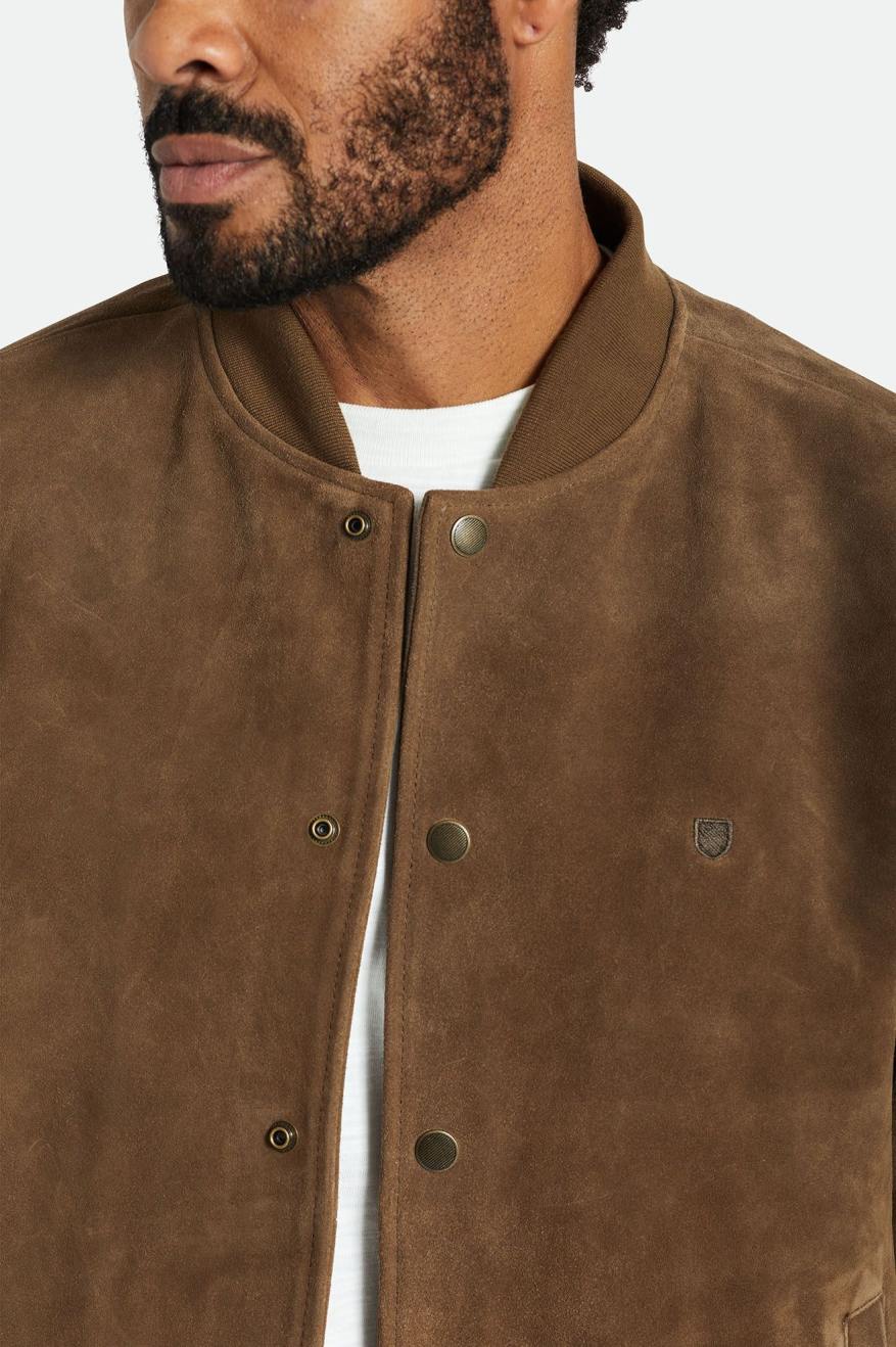 Men's Brixton Dillinger Reserve Suede Bomber Jackets Brown | 3869TYCJD