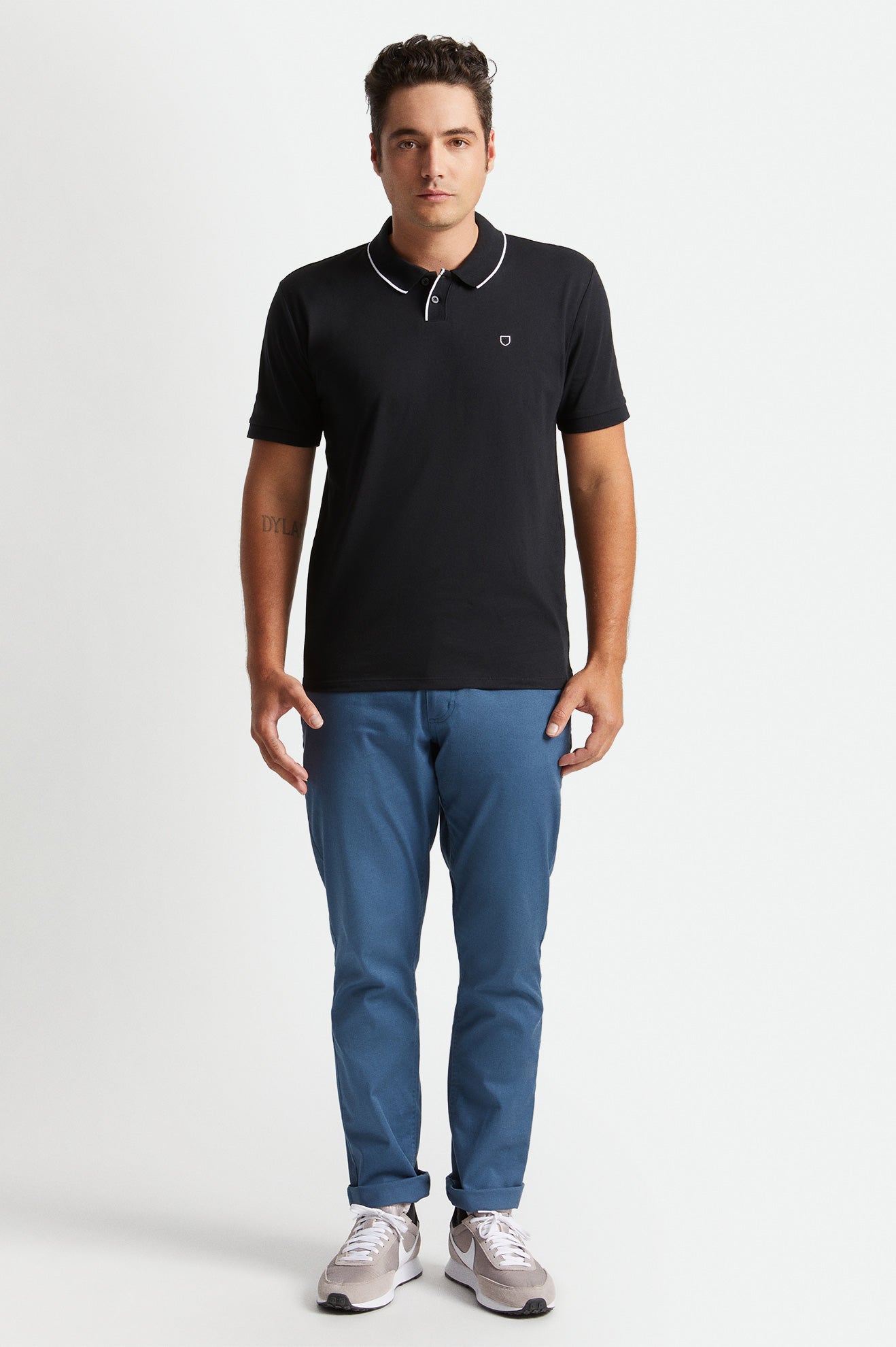 Men's Brixton Proper S/S Polo Knitwear Black / White | 7281BWFHL