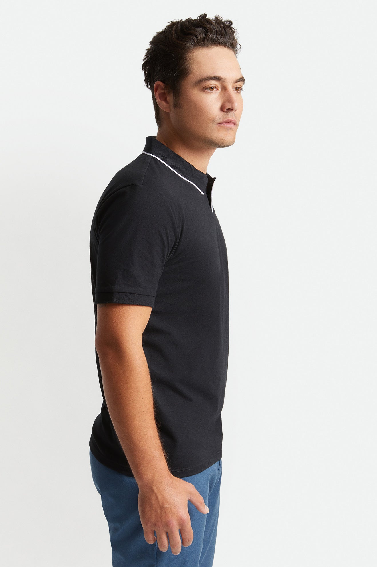 Men's Brixton Proper S/S Polo Knitwear Black / White | 7281BWFHL