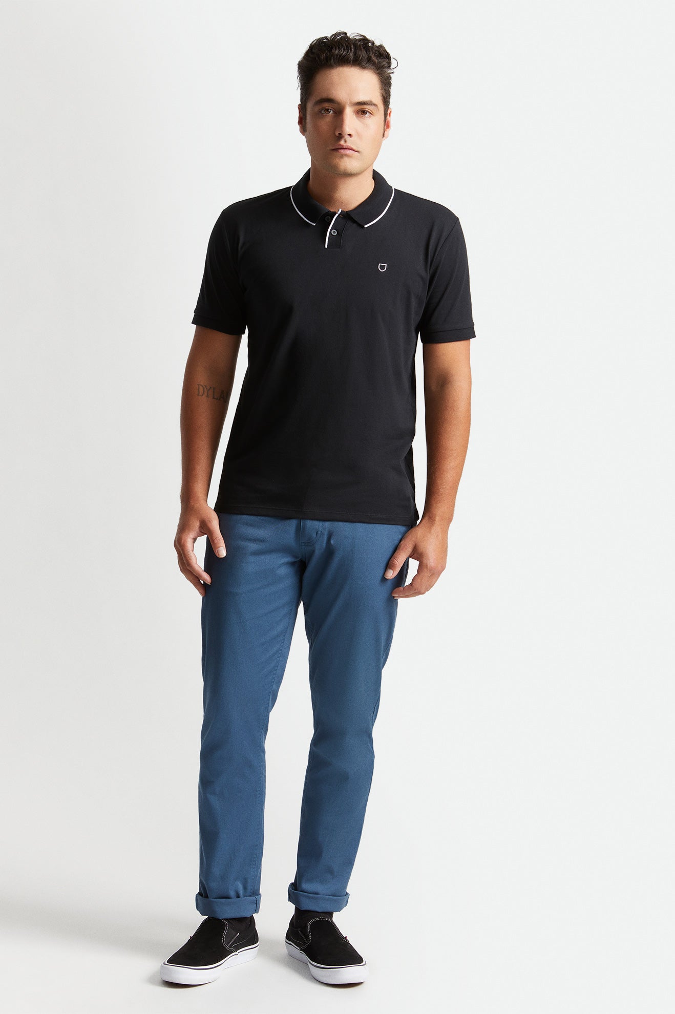 Men's Brixton Proper S/S Polo Knitwear Black / White | 7281BWFHL