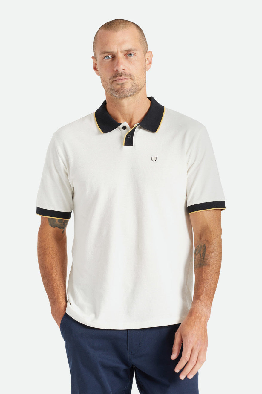 Men\'s Brixton Proper S/S Polo Knitwear White / Black | 6930OPLAZ