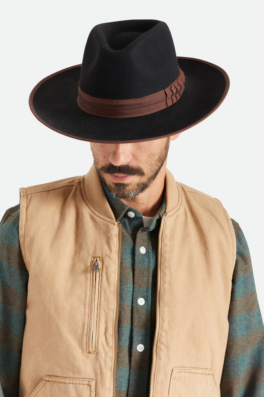 Men's Brixton Reno Fedoras Black / Brown | 6817BDOPU