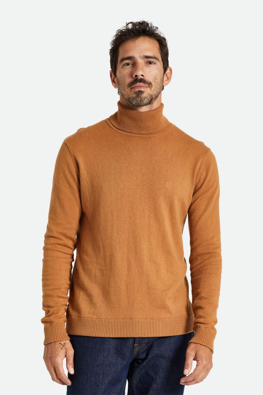 Men\'s Brixton Reserve Cashmere L/S Turtleneck Knitwear Brown | 1954HANTC