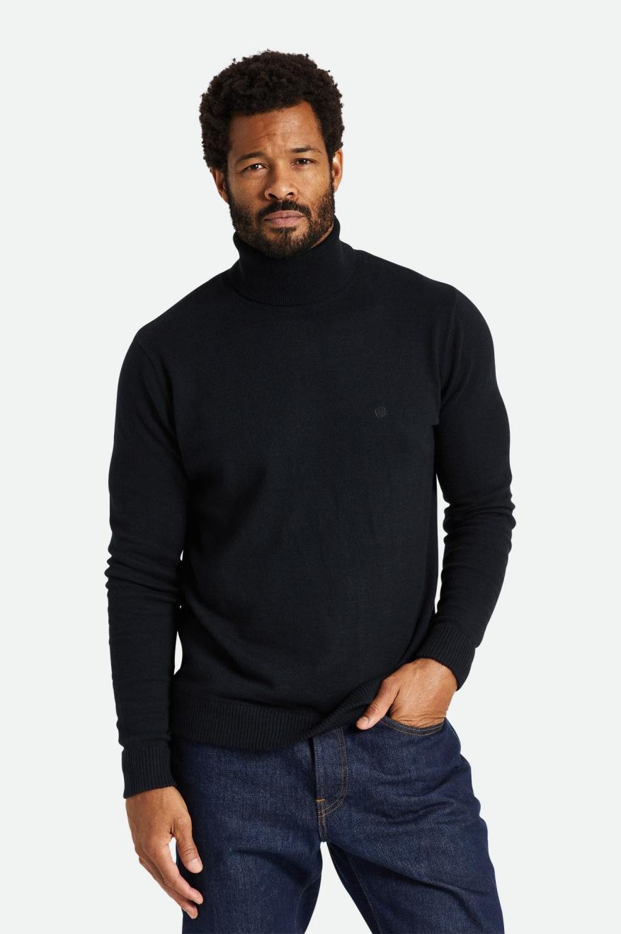 Men\'s Brixton Reserve Cashmere L/S Turtleneck Knitwear Black | 7312VIDWP