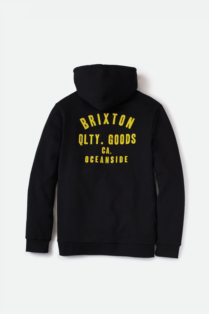 Men's Brixton Woodburn Oceanside Fleece Hoodie Black / Gold | 8302ZHOVW