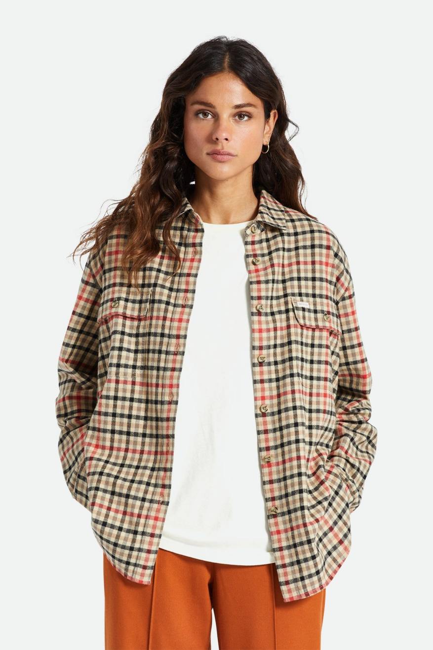 Women's Brixton Bowery Boyfriend L/S Flannels Light Yellow | 1260JPAIV