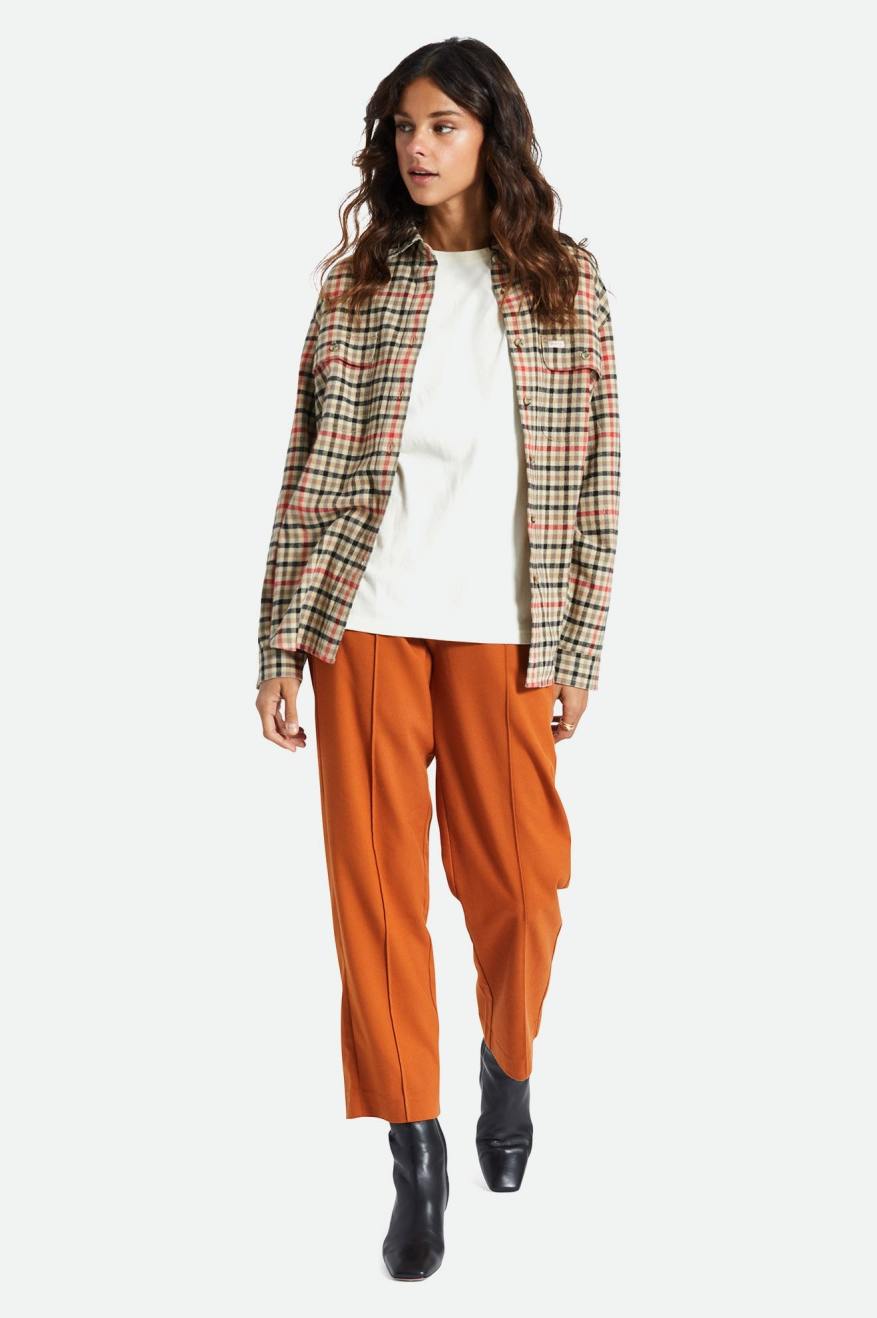 Women's Brixton Bowery Boyfriend L/S Flannels Light Yellow | 1260JPAIV