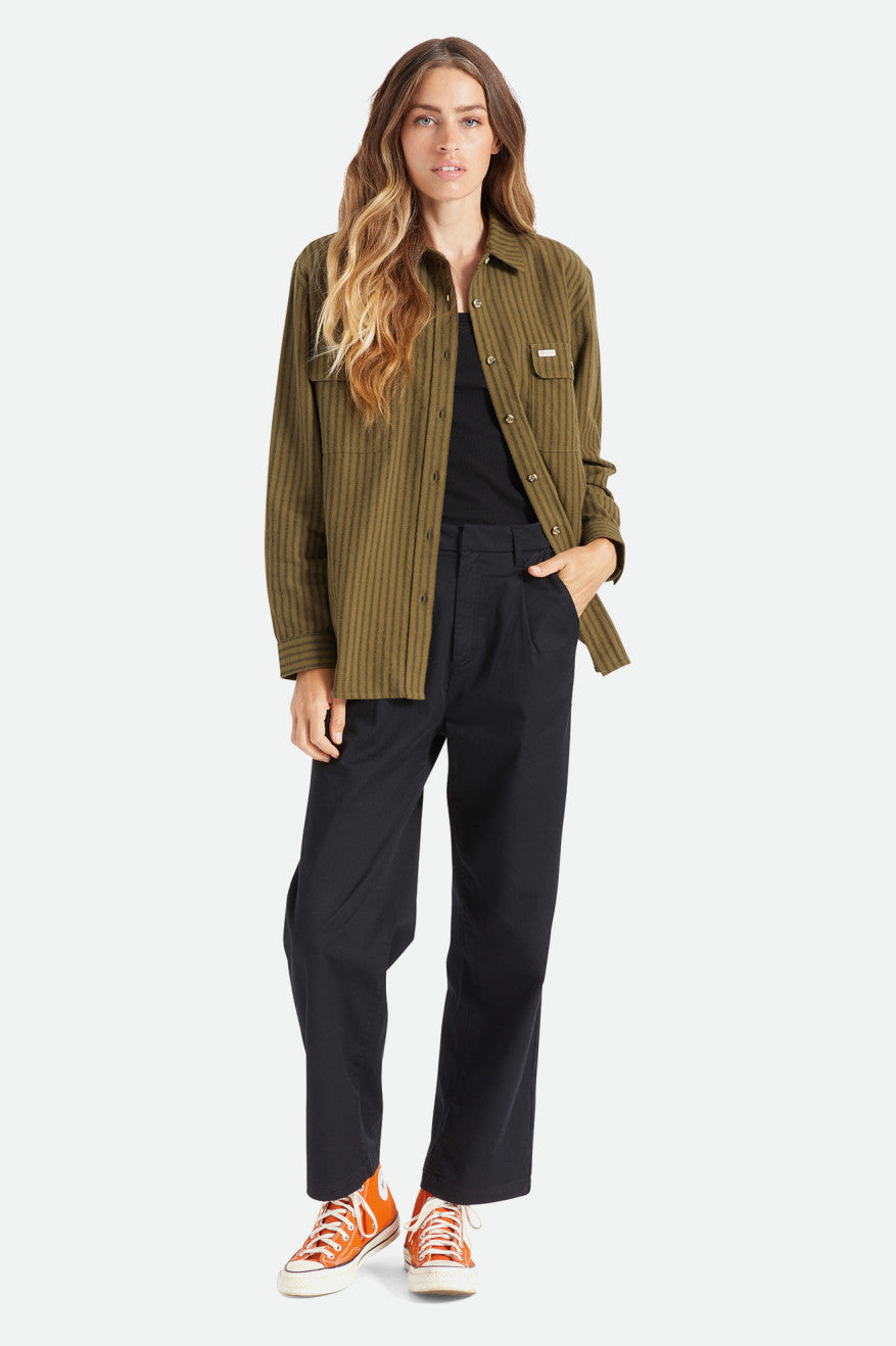 Women's Brixton Bowery Boyfriend L/S Flannels Olive | 1532SRIYK