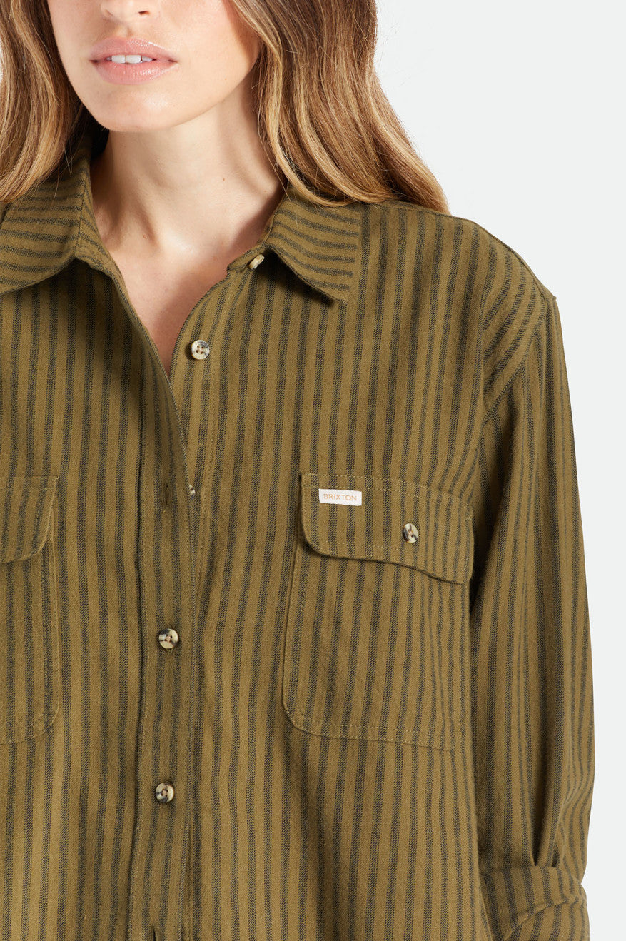 Women's Brixton Bowery Boyfriend L/S Flannels Olive | 1532SRIYK