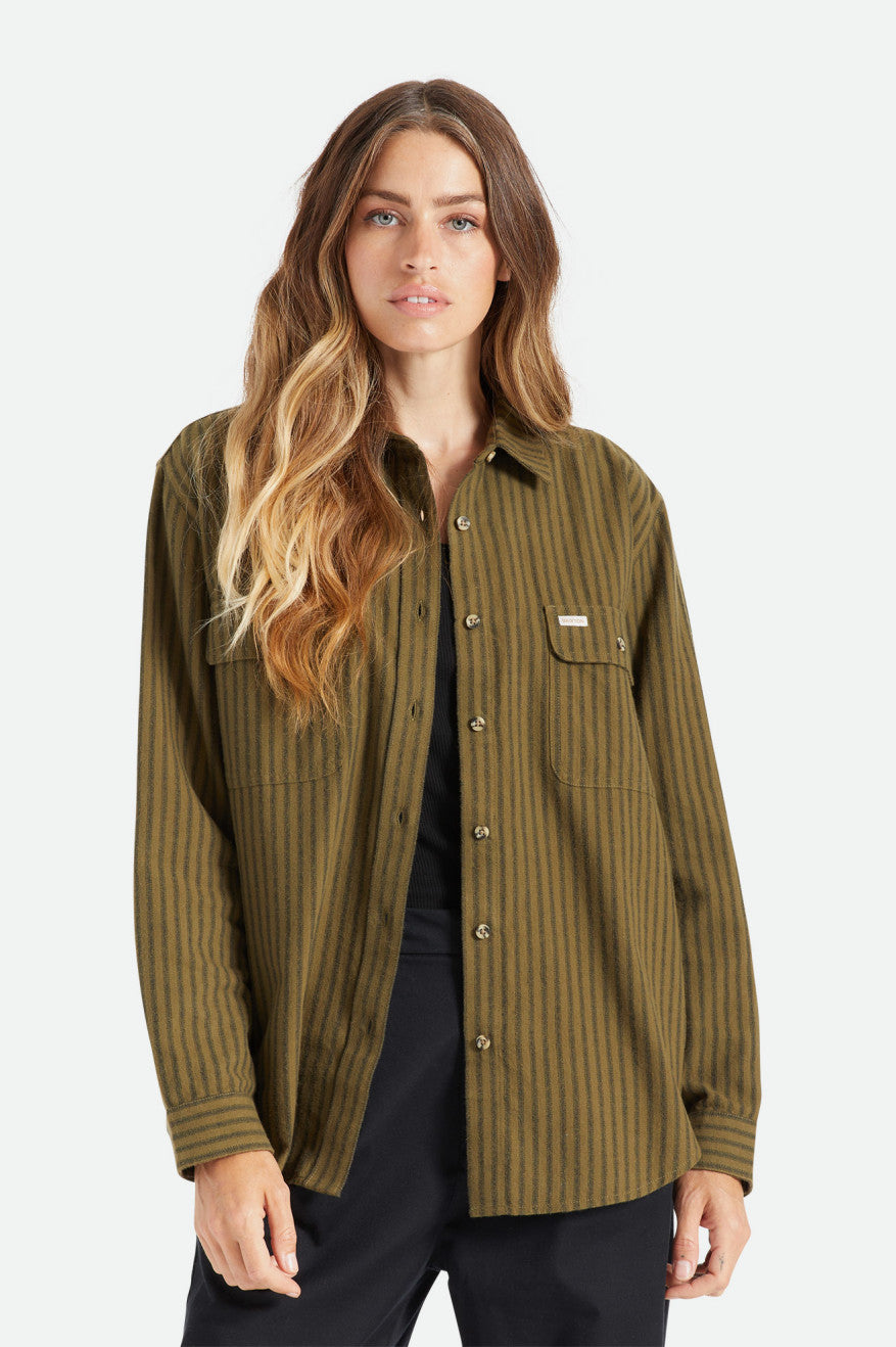 Women's Brixton Bowery Boyfriend L/S Flannels Olive | 1532SRIYK