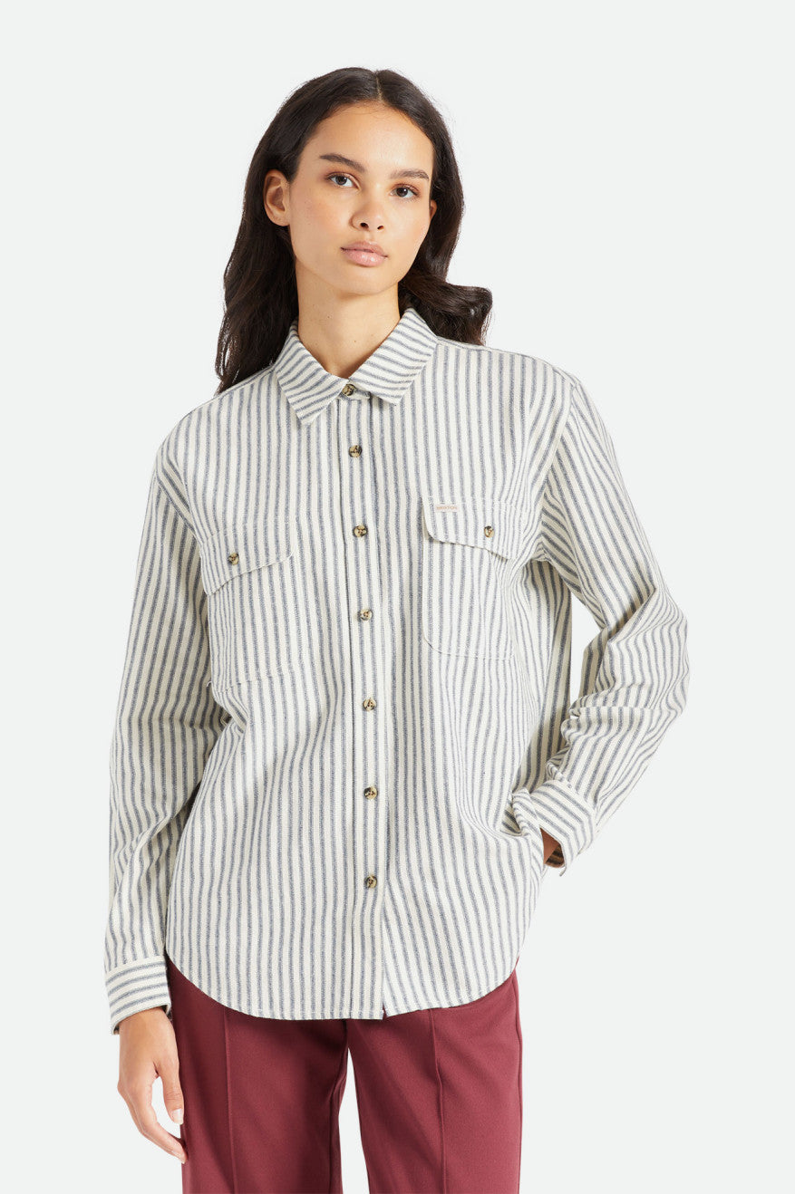 Women's Brixton Bowery Boyfriend L/S Flannels Stripes | 5432YMSKG