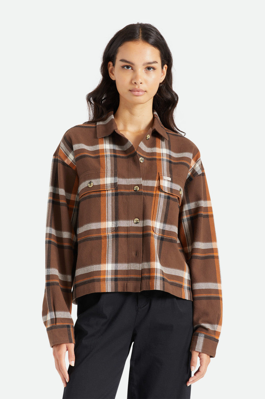 Women\'s Brixton Bowery L/S Flannels Brown | 7826DGYHX