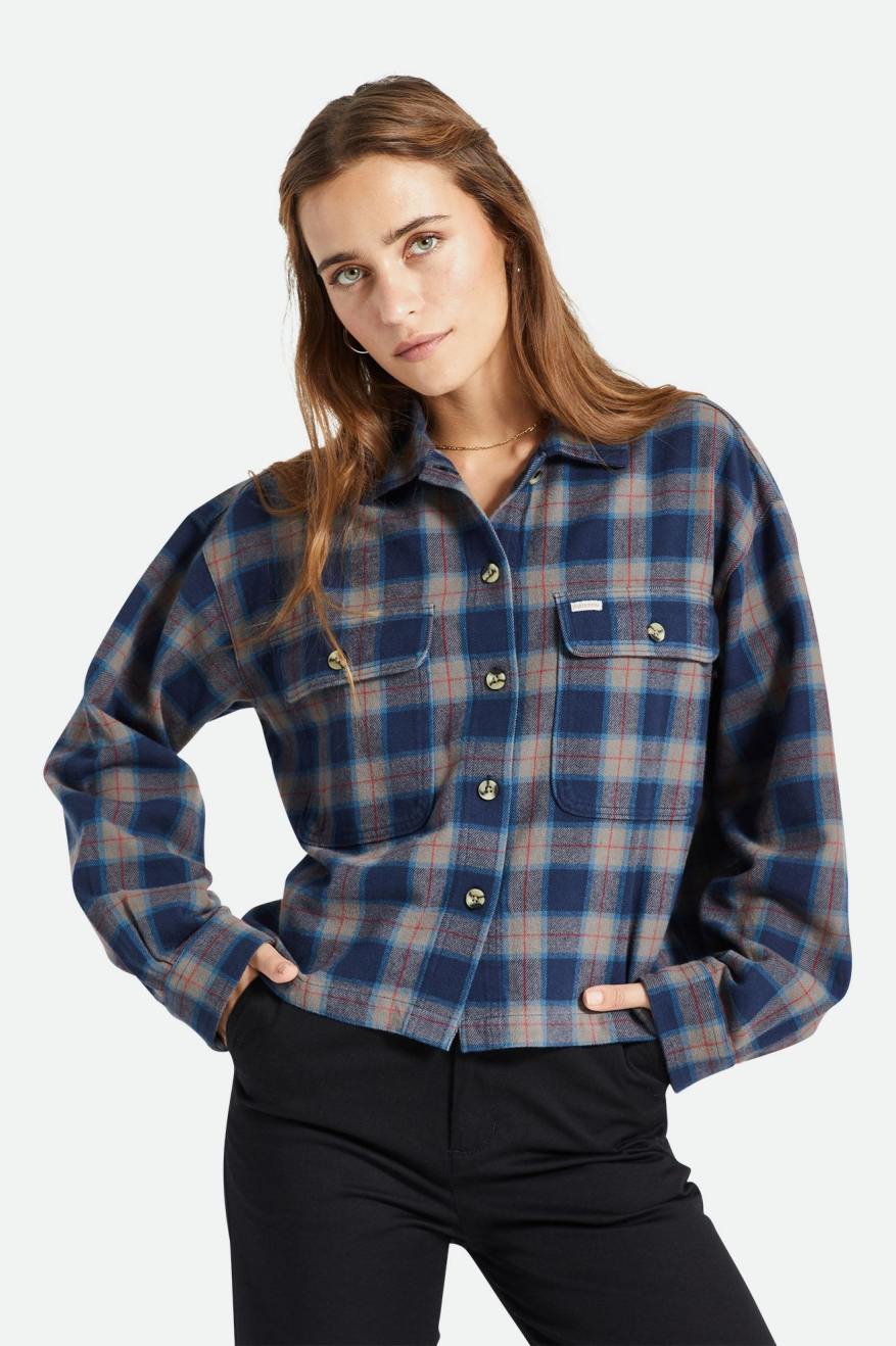 Women's Brixton Bowery L/S Flannels Navy / Grey | 2841PFVJH