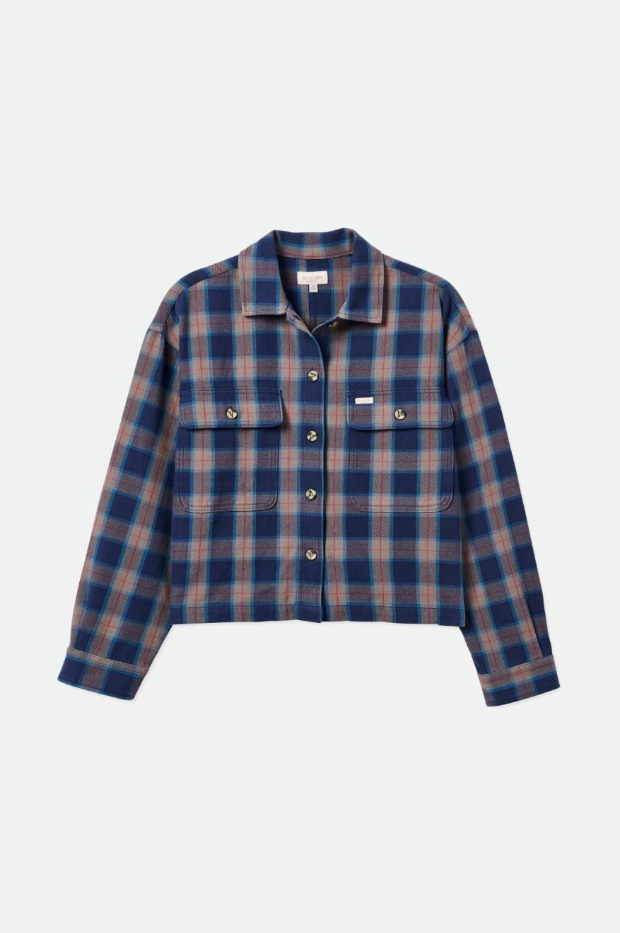 Women's Brixton Bowery L/S Flannels Navy / Grey | 2841PFVJH