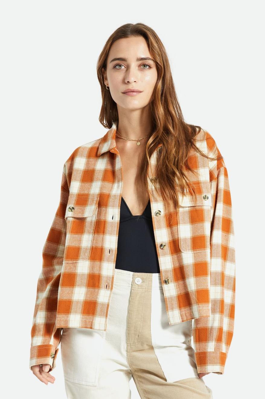 Women\'s Brixton Bowery L/S Flannels Orange | 8547CDBMX