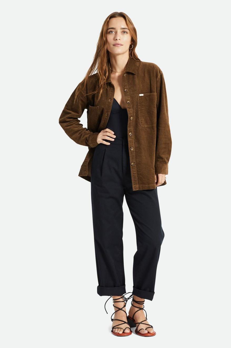 Women's Brixton Dundee Corduroy Overshirt Tops Brown | 5876LVDQF