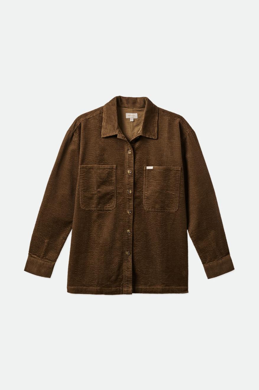 Women's Brixton Dundee Corduroy Overshirt Tops Brown | 5876LVDQF