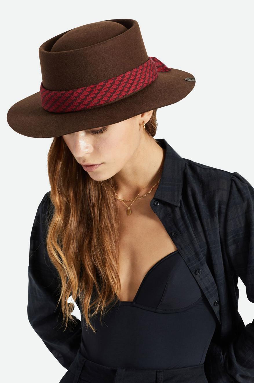 Women's Brixton Fender Jaguar Contour Fedora Fedoras Brown | 3915HCMZL