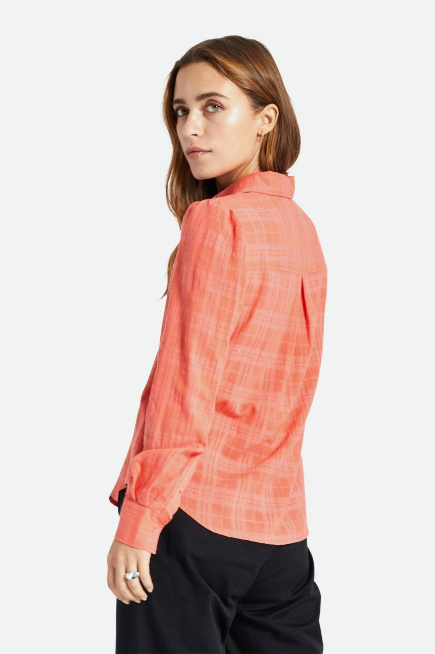 Women's Brixton Leon L/S Woven Tops Deep Coral | 6349JADST