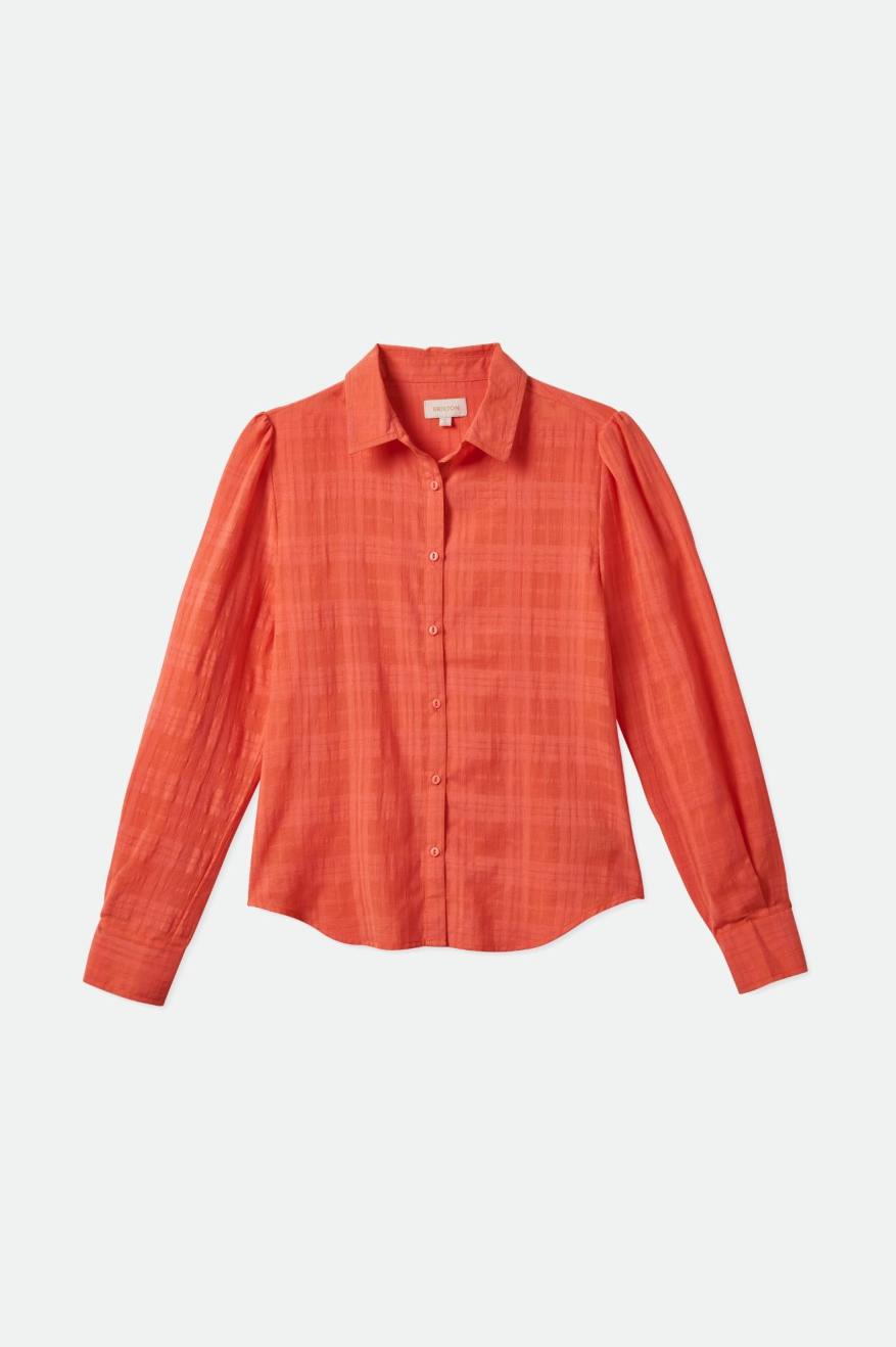 Women's Brixton Leon L/S Woven Tops Deep Coral | 6349JADST