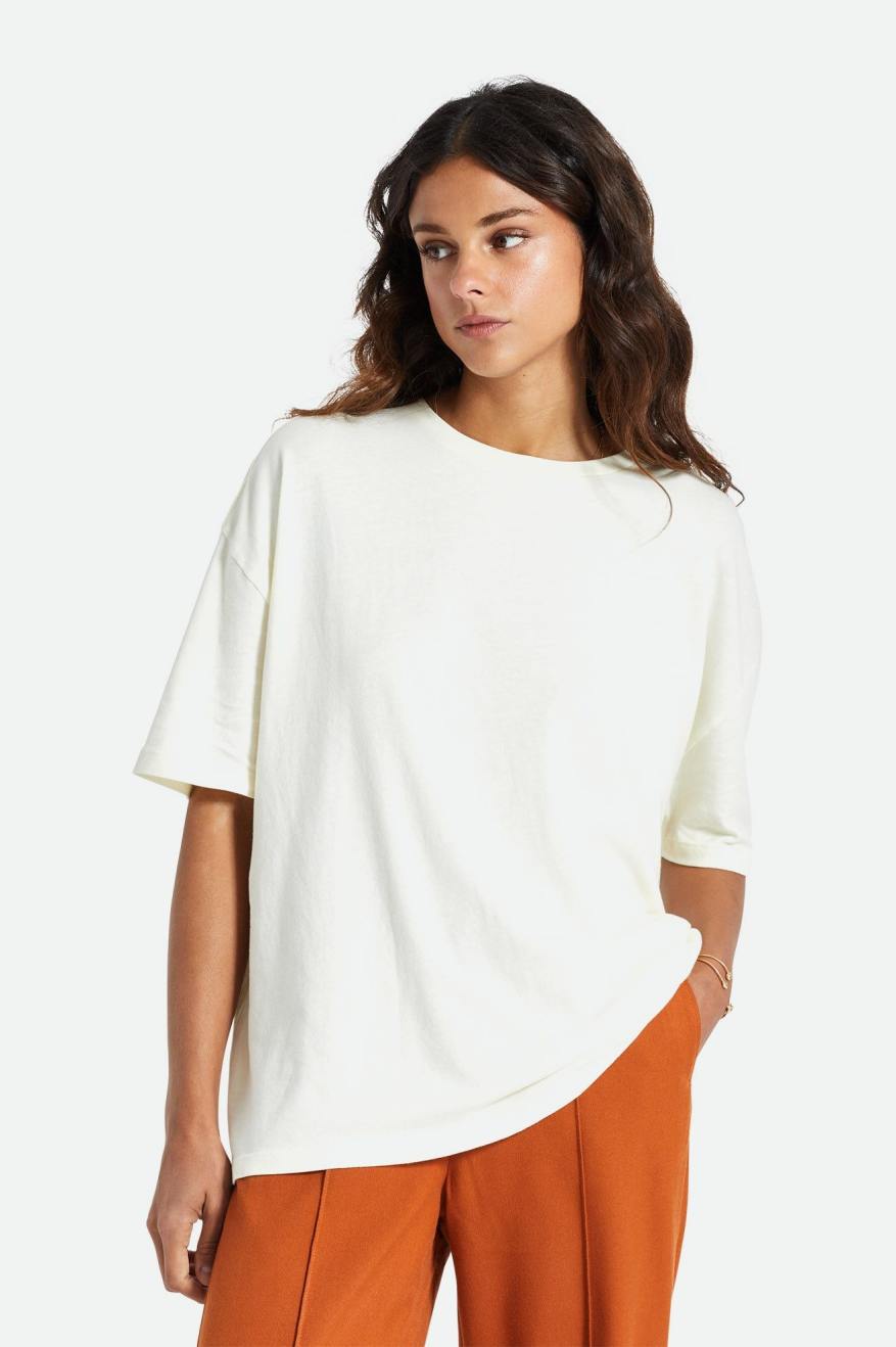 Women's Brixton Oversized Boyfriend Tee Tops White | 8049UNWAQ