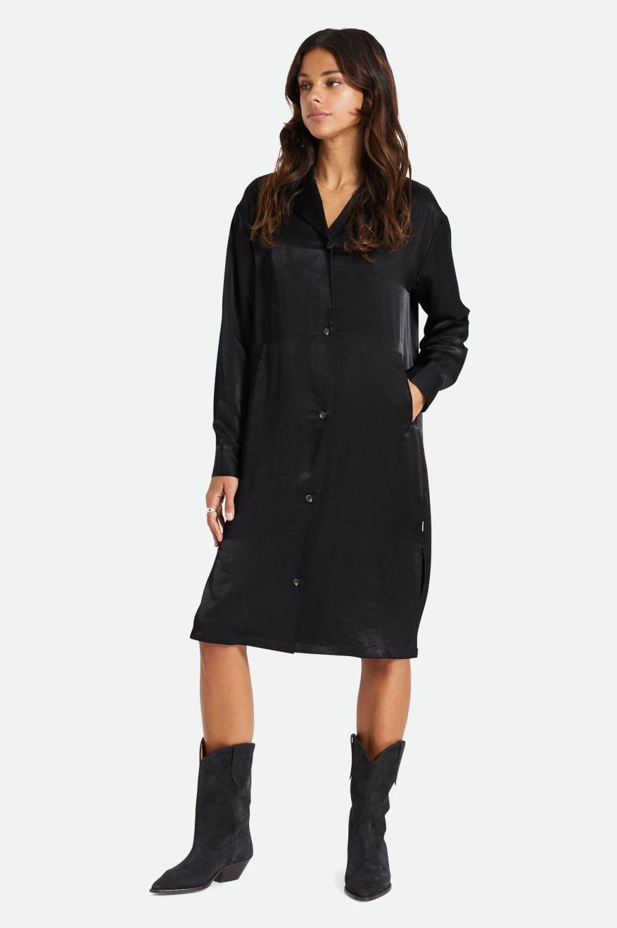 Women's Brixton Satin Blazer Shirt Dress Black | 3691BDFMW