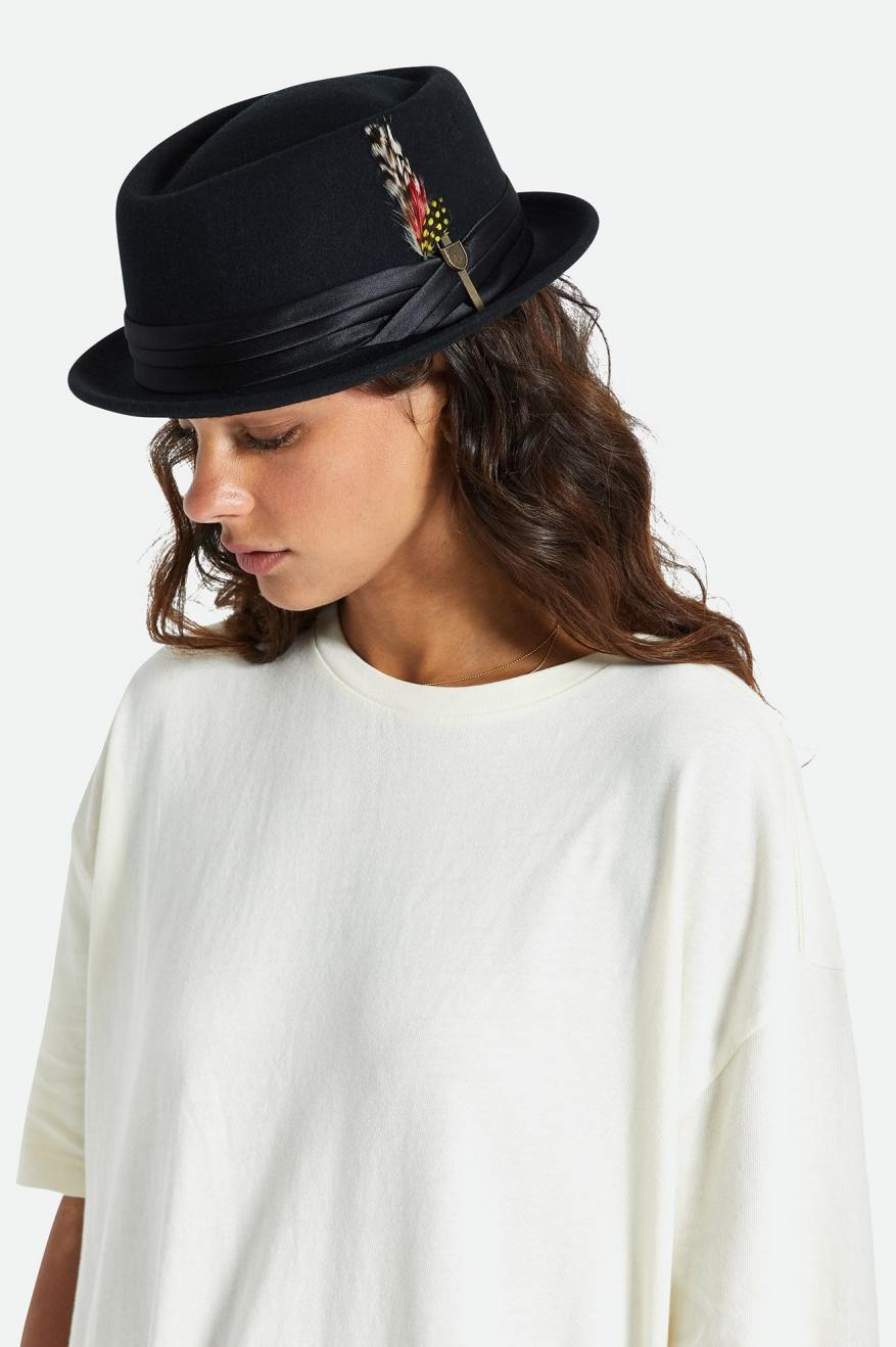 Women's Brixton Stout Pork Pie Hats Black | 6041ONCLD